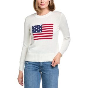 Hannah Rose Womens Flag Intarsia Cashmere-Blend Sweater, White
